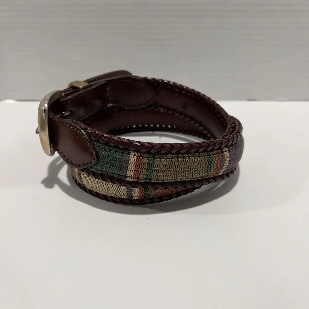 Vintage 90s Colorful Striped Leather Belt 38